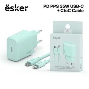 에스커 가정용충전기 PPS PD35W GaN 1포트 C타입 CtoC케이블 1.2M 민트
