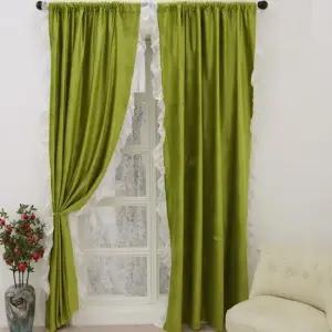 암막커튼 햇빛차단 커텐 자외선차단 프로방스 러플 암막 2장 복층 긴창 베란다 그린