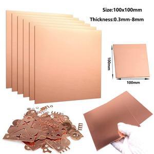 1pcs 두께 0.3-0.8mm 100x100mm T2 구리 시트 플레이트 절단 CNC 프레임 모델 금형 DIY 건설 패드