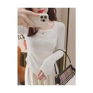 여자 라운드넥티 티 셔츠 덕기모 가을 겨울 이너 스퀘어넥 상의 긴팔 ST4