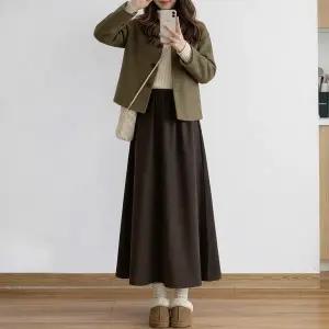기모 밴딩 롱스커트 44~77 프리사이즈 겨울 여성 골덴 A라인 데일리 치마 6컬러