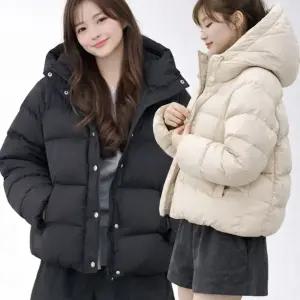 새미 크롭 후드 패딩점퍼 소프트 집업 겨울 허리길이 아우터 두툼 가벼운 겨울옷