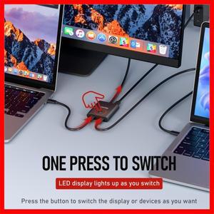 USB-C 양방향 KVM 스위치 8K@60Hz 2-in-1/1-in-2 허브(듀얼 DisplayPort 대체 모드 포함) MacBook Pro용 10