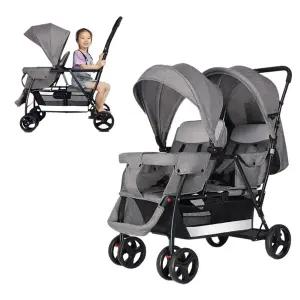 유모차 접이식 회색 고무 경량 쌍둥이 2인용 트윈