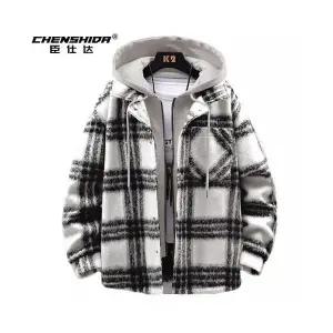 원더우면 남성 후드 코트 가을 겨울 트렌드 캐주얼 가짜 투피스 체크 자켓 상의 멋스러운 OPH4