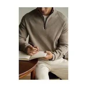 솔저스2 남성 빈티지 니들 반폴라 집업 니트 가을 겨울 면 혼방 따뜻캐주얼 긴팔 티셔츠 OPH4