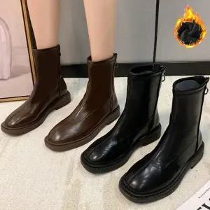 여성 부츠 캐주얼부츠 둥근 가죽 디자인 겨울 캐주얼 패션 미들 (WFJSO9C)