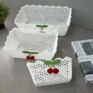 체리 레이스 직사각 바스켓 (3size) 라탄바구니 수납바구니 정리바구니