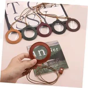목걸이형 돋보기 원형 가죽 프레임 휴대용 확대경 노안 안경 목 착용 독서용 확대렌즈 휴대