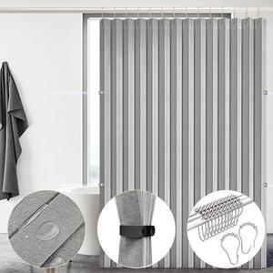 남쪽에서 동쪽까지의 린넨 샤워 커튼, 방수 코팅 욕실 커튼 세트, 자석이 있는 패브릭 라이너 필요 없음, 72x80인치 헤비 듀티 마그네틱 접이식 회색