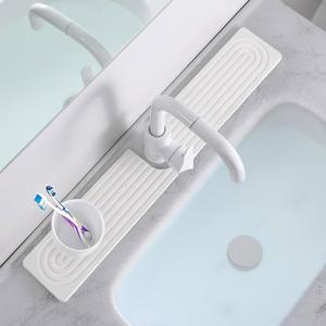 주방 싱크대용 콤포야 돌 수도꼭지 매트, 규조류 급속 건조 싱크대 스플래시 가드용 흡수 트레이, 욕실 카운터용 미끄럼 방지 패드가 있는 내구성 보호대, 23.6인치 x 3.9인치, 흰색