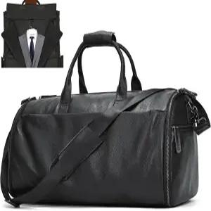 진품 가죽 의류 여행용 더플백 남성 2-in-1 컨버터블 기내 반입 수하물 걸이 수트 원피스 신발 수납 공간