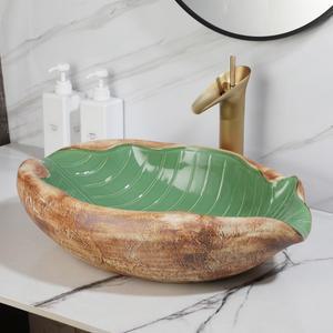 라포식 오우보니 아트 리프 스타일 세라믹 욕실 싱크대 수도꼭지 세트 폭포형 앤틱 황동 수전 팝업 배수구