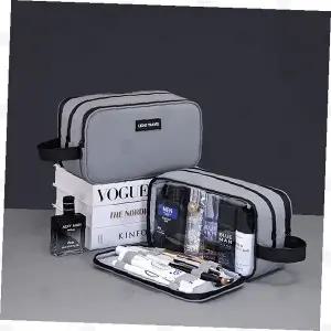 남성 세면용품 파우치 투명창 더블지퍼 여행용 화장품 정리함 방수 토일트리백 휴대용 수납케이스