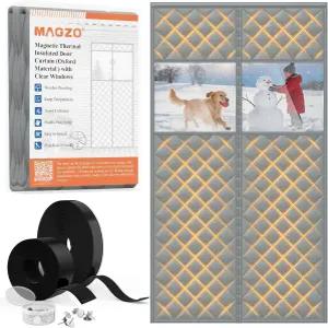 MAGZO 마그네틱 단열 도어 커튼 투시 창 30인치 x 80인치 5겹 옥스포드 코튼 겨울용 커버 블랭킷 /RV /캠퍼