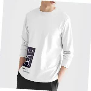 남성 긴팔 티셔츠 라운드넥 화이트 레터링 포인트 캐주얼 데일리 간절기 면소재 루즈핏