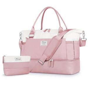 [미국배송] 여성용 ETRONIK 위켄더 가방 신발 수납 공간이 있는 개인 용품 여행 화장실 가방 포함 오버나이트 젖은 포켓이 짐 여행용 더플 스포츠 병원용 핑크 & 화이트