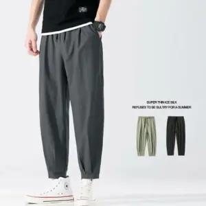 여름 크롭팬츠 와이드핏 쿨링 통바지 밴딩팬츠 크롭 8부바지 허리밴딩