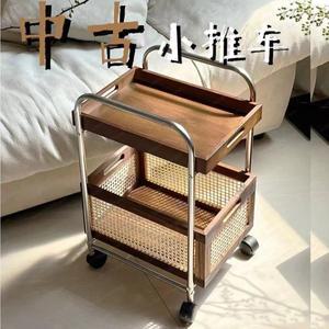 원목 이동식 사이드 테이블 수납 중세풍 해외여행 거실 커피 선반 간식 라탄 레트로