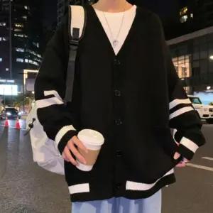 [프로셀러] 남녀공용 루즈핏 배색 선 심플 베이직 니트 가디건