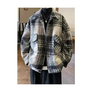 남성 데일리 점퍼 패딩 체크 모직 코트 가을 겨울 빈티지 도톰 보온 캐주얼 재킷 다올4