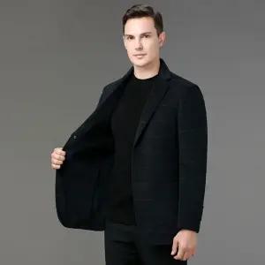 토르 남자 정장 자켓 고급 양면 모직 양모 겨울 비즈니스 체크 면 코트 OPH4