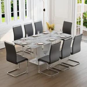 CRIPNAS 71 인조 대리석 식탁 세트 8인용 현대식 가죽 의자 주방 및 방수 마모 방지 간편한 청소 기능 포함