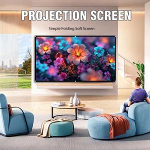84인치 회색 천공 프로젝터 스크린 - 세탁 가능 및 주름 방지 16:9 접이식 휴대용 실내 실외용