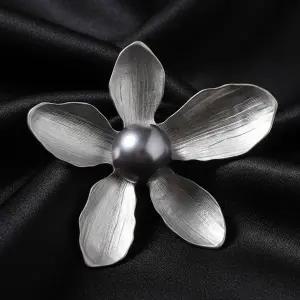 [하프클럽/]무광 핵진주 옷핀 골드 레트로 브로치 실버 꽃잎 흑진주실버