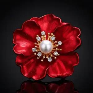 [하프클럽/]팬던트형 모란 지르코니아 브로치 꽃 진주 동백 붉은