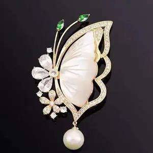 [하프클럽/]나비 팬던트 브로치 지르코니아 목걸이 핵진주 자개 겸용