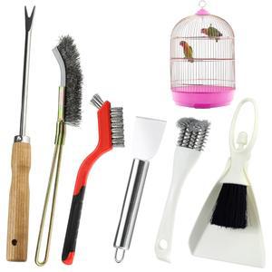 6PCS 새장 청소 브러시 도구 세트, 스테인리스 스틸 새 배설물 제거 스크레이퍼 새장 액세서리