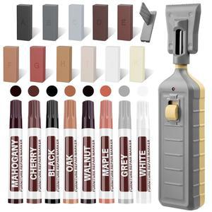 열 펜이 있는 하드우드 바닥 수리 키트, 라미네이트 비닐 11가지 색상 리놀륨 하드 가구 터치업 마커 펜 스크래치 제거기 균열, 구멍, 문, 테이블, 캐비닛