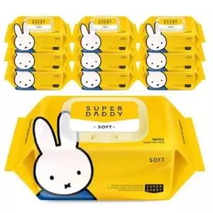 슈퍼대디 10단계 클린필터 소프트 워터 코팅 4겹 원단 살구 물티슈_캡형 100매 10팩