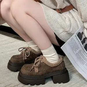 여성 단화 보온 키높이 부츠 청키 겨울용