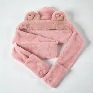 ( )여성 겨울 후드 머플러 일체형 모자 롱 목도리 후드머플러