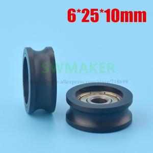1pcs 6x25x10mm 플라스틱 코팅 풀리 베어링 휠 그루브 U 626ZZ 도어 및 창문 용 플랫 휠