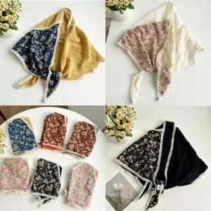 여성 삼각꽃 레이스 린넨 스카프 머플러 봄 미니 목 여름