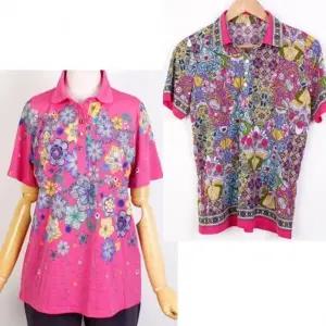 꽃나염 카라 반팔 티셔츠 IT 23055 꽃나염티셔츠 플라워티셔츠 중년할머니옷선물 봄여름요양원의류