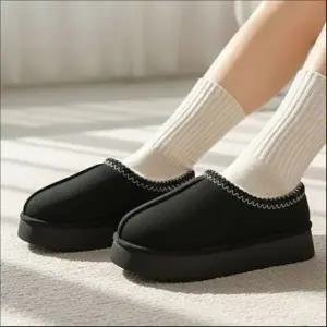 남녀 겨울 스티치 포인트 스웨이드 뮬 샌들 털슬리퍼 2색