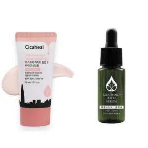 끈적임없는 라이트 톤업 선크림 쑥 진정 세럼 앰플블럭 블록 썬블럭 쑥진정세럼 비타민 자외차단제 자외