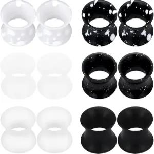 Kridzisw 10G50mm 실리콘 이어 게이지 이중 플레어 터널 귀걸이 유연한 살 블랙 화이트 익스팬더 스트레칭