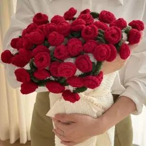 꽃다발담요 뜨게꽃 블랭킷뜨기 DIY 핑크 장미 A