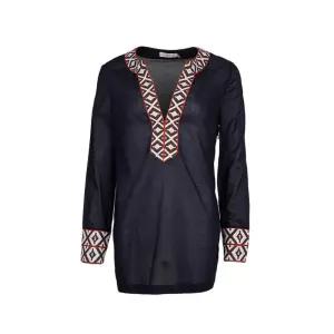 [중고명품] 44 FW 네이비 커프스 포인트 에스닉 V넥 블라우스