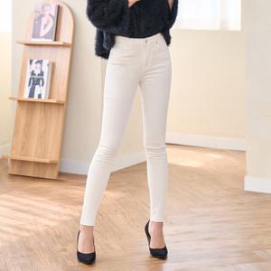 코튼 화이트 허리스판 본딩기모 바텀컷팅 스키니 데님 팬츠 / 빅사이즈 여자 여성 겨울 따뜻한 스키니 진