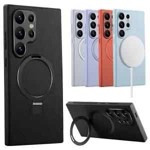 갤럭시S24 S23 S22 플러스 울트라 맥세이프 메탈 렌즈 풀커버 가죽 거치대 핸드폰 케이스