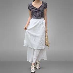 여성 사랑스러운 엠보 캉캉 이중 레이어 롱 스커트