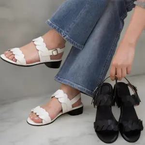 여성 여름 웨이브 스트랩 슬링백 가죽 샌들