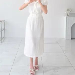 여성 여름 린넨 벨트 허리 H라인 롱스커트 뒷트임