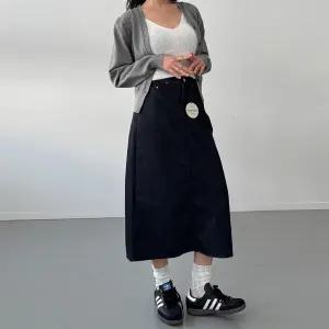 여자 가을 생지 논페이드 청치마 뒤트임 면 롱스커트